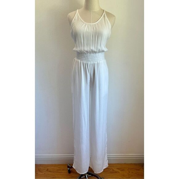 PrAna Fernie Wide Leg Jumpsuit White Size S NWT Lightweight Semi-Sheer Coverup - Picture 2 of 16